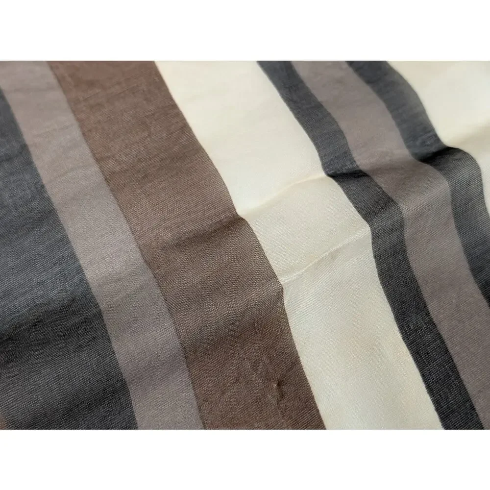 Vintage Scarf Silk Black Brown Cream Stripe Sheer Rectangular